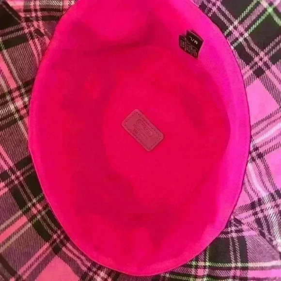 Coach Wool Pink Plaid Twist Buckle Bucket Hat - Picture 4 of 6